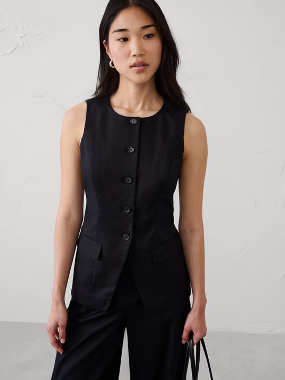 Banana Republic Linen Blend Long Cutaway Vest Black Size M NWT